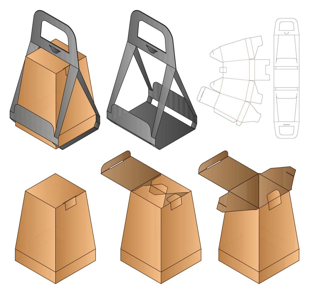 diseño de plantilla troquelada de embalaje de caja. Maqueta 3d vector