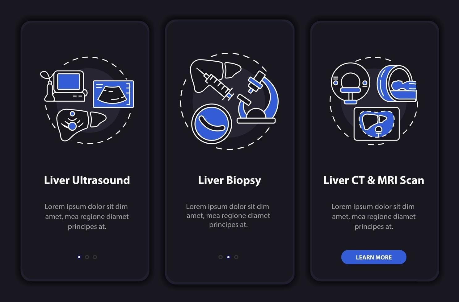 Liver diagnosis onboarding mobile app page screen with concepts vector