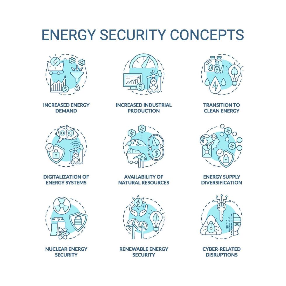 Energy security concept icons set vector