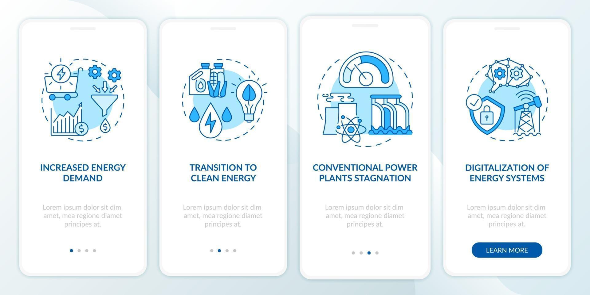 Energetics trends onboarding mobile app page screen with concepts vector