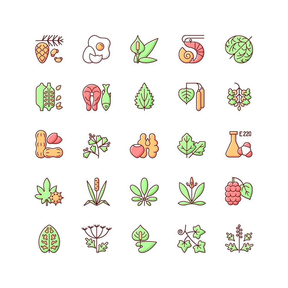 Allergy cause RGB color icons set vector
