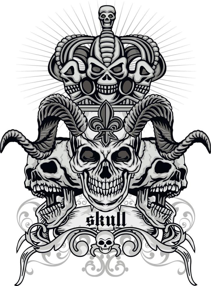 Gothic sign with skull, grunge vintage design t shirts vector