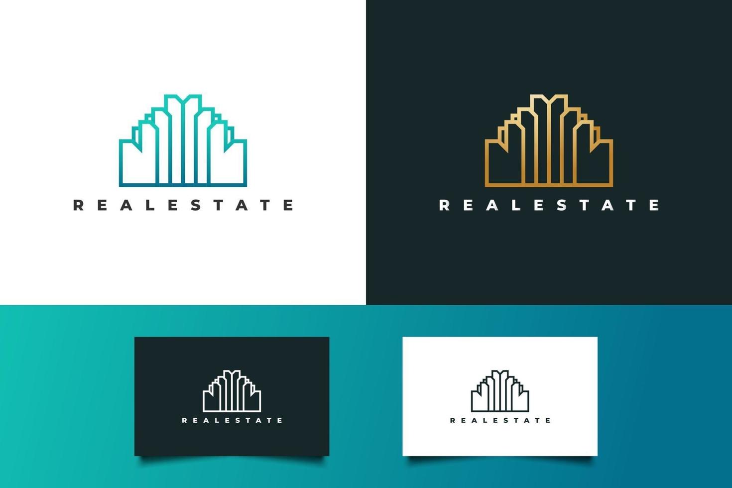 Luxury Real Estate Logo in Golden Gradient with Line Style. Construction, Architecture or Building Logo Design Template vector