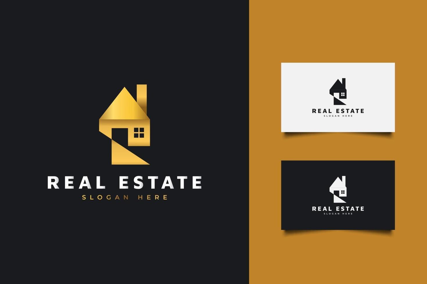 Real Estate Logo in Gold Gradient with Chimney. Construction, Architecture or Building Logo Design Template vector