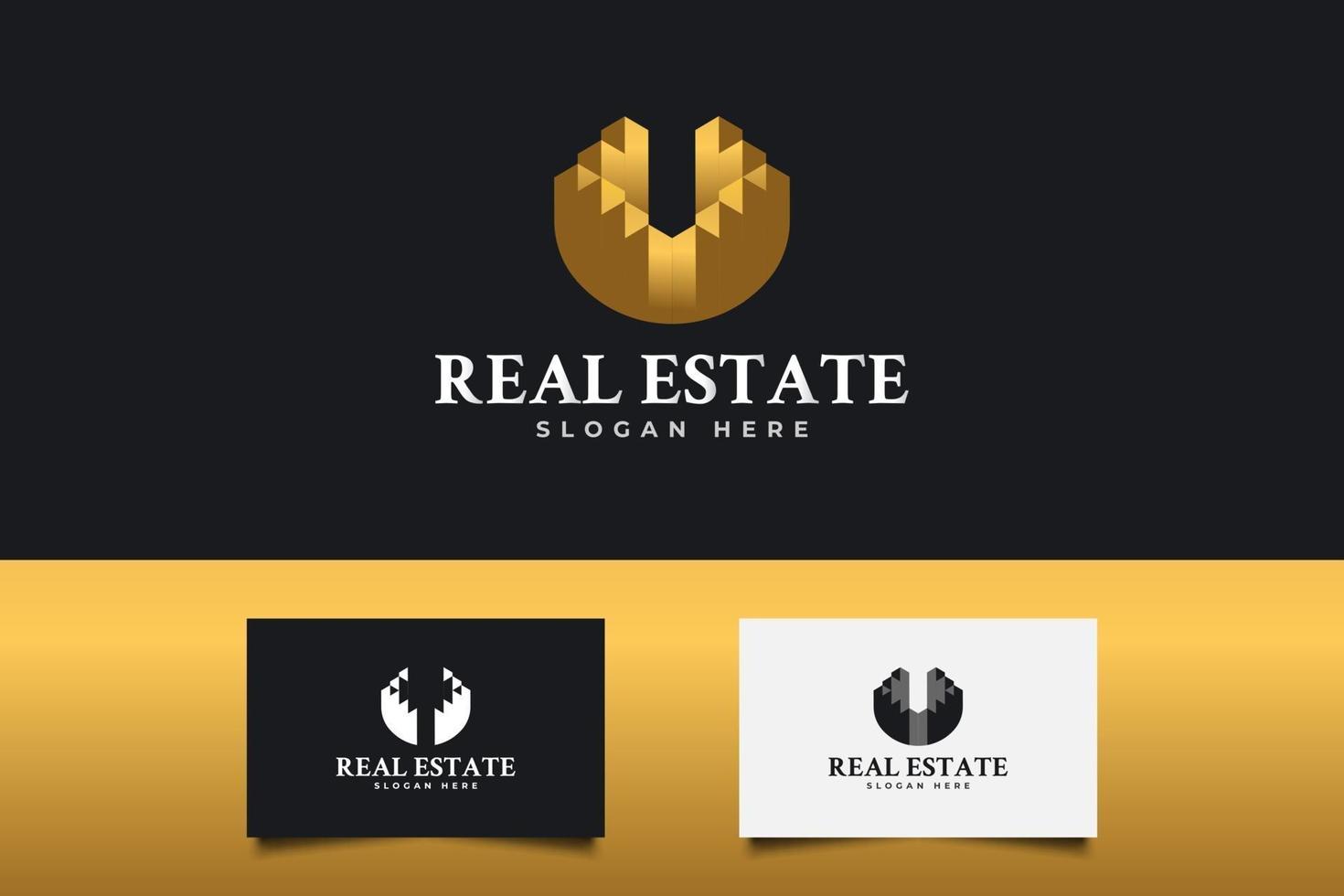 Gold Real Estate Logo. Construction, Architecture or Building Logo Design Template vector