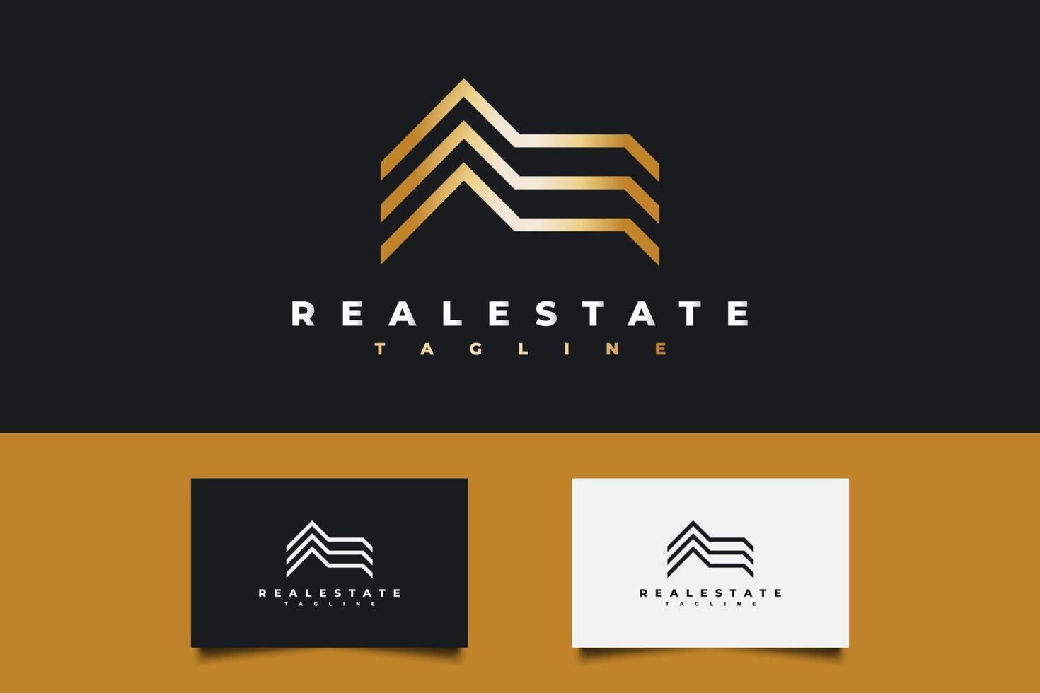 Real Estate Logo in Gold Gradient with Line Style. Construction, Architecture or Building Logo Design Template vector