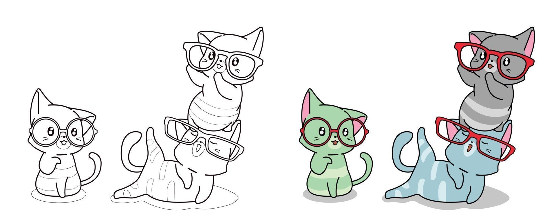 Cats with glasses cartoon coloring page vector