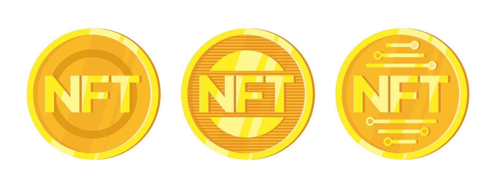 NFT. Non fungible tokens set in cartoon style. Online money for buy exclusive art. Vector illustration design.