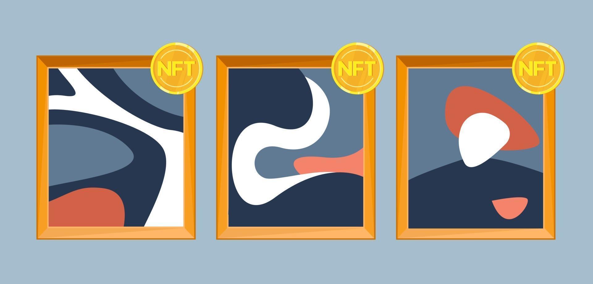 Online exclusive gallery with NFT tokens concept. Vector design