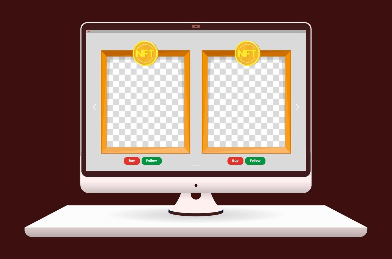 Online art sales market in internet. NFT non fungible tokens. Template for your picture. Vector design