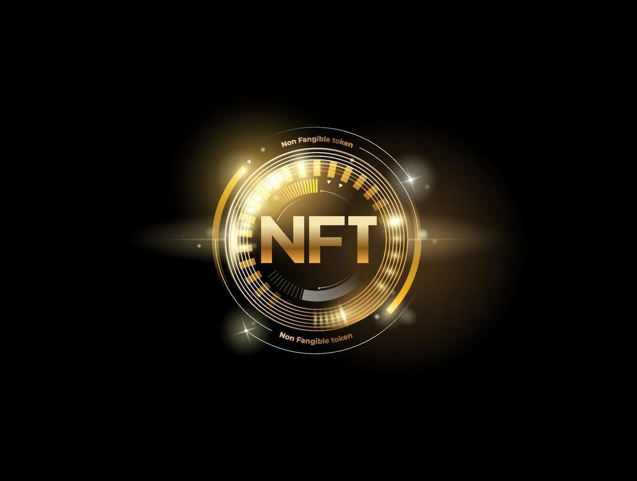 NFT non fungible tokens with glitter effect in golden style. Vector illustration design.