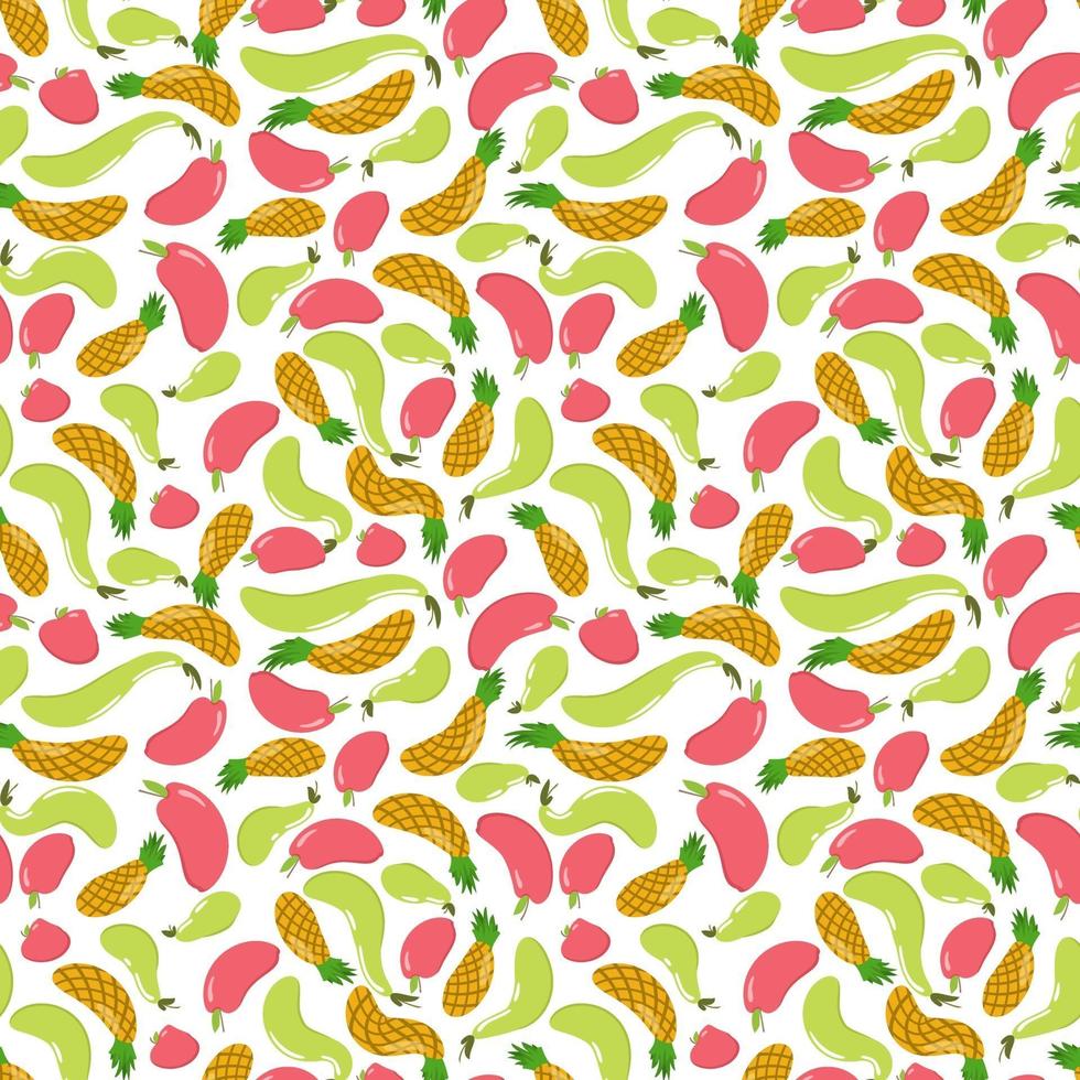 patrón sin fisuras con frutas. piña, pera y manzana. frutas jugosas. textura sin fin vector