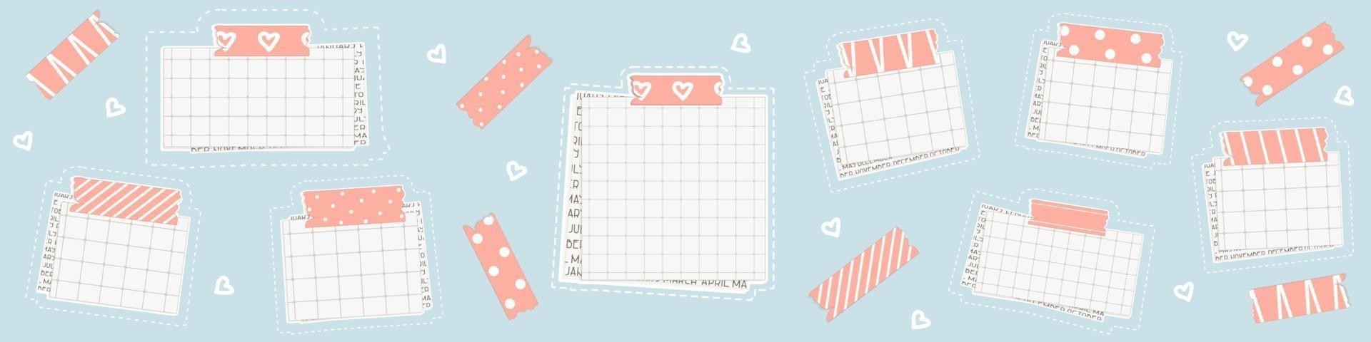 Set of Graph square mockup paper with dots, piece of newspaper is on the bottom, pink washi tape with lines is on the top vector