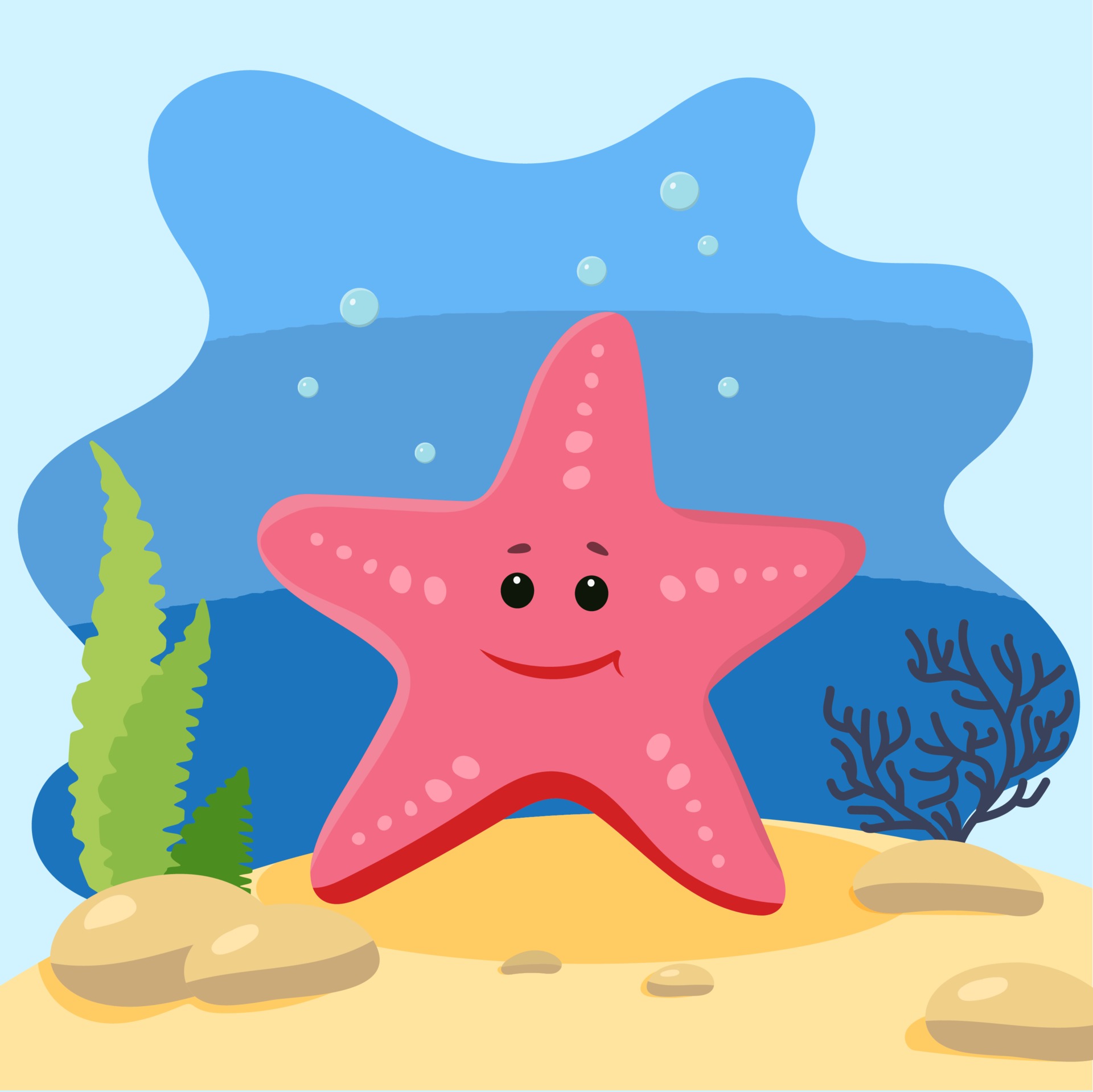 Cute starfish on the background of the seascape. Isolated vector