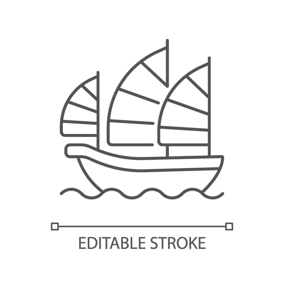 Junk ship linear icon vector