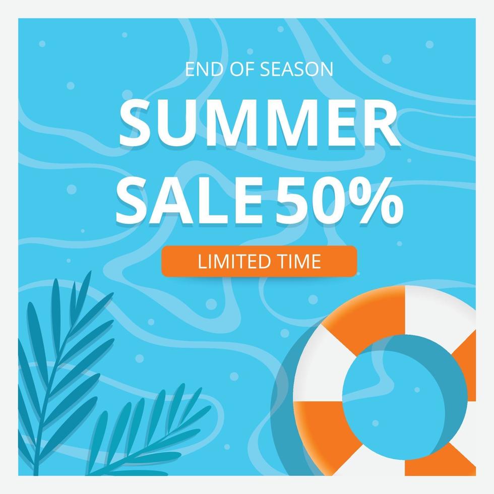 Summer sale banner template and background. Hot season discount poster. Flat design. Vector illustration.