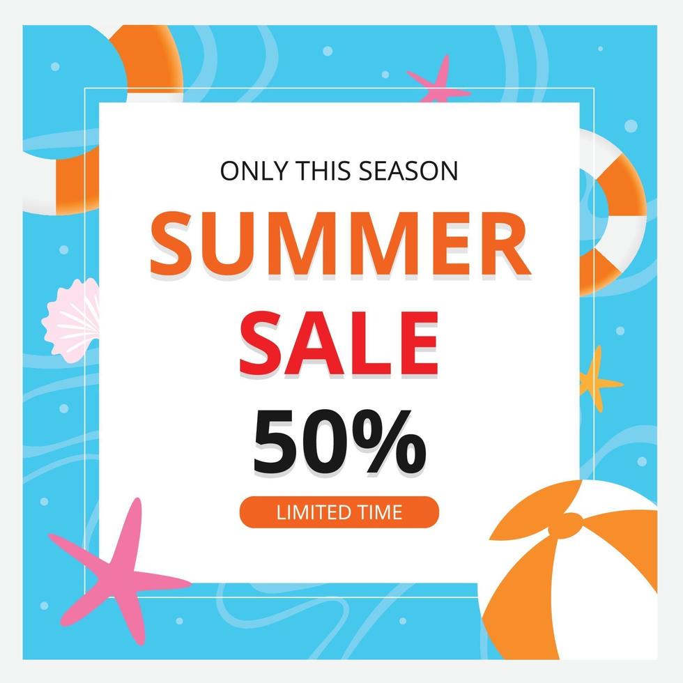 Summer sale banner template and background. Hot season discount poster. Flat design. Vector illustration.