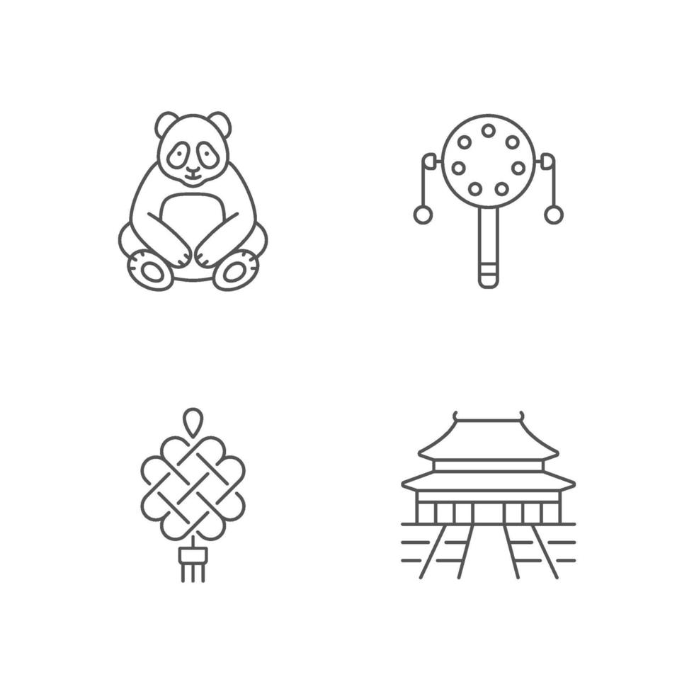 Chinese culture linear icons set vector