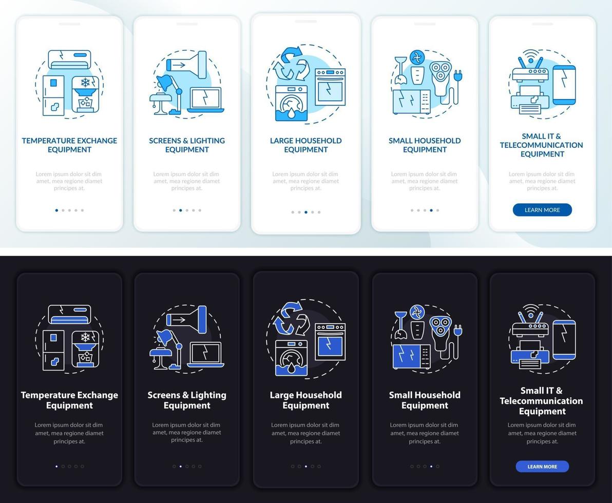 E-scrap types onboarding mobile app page screen with concepts vector