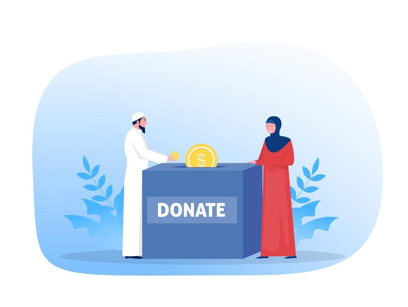 los musulmanes donan para pagar zakat en el vector ilustrador del concepto de ramadán