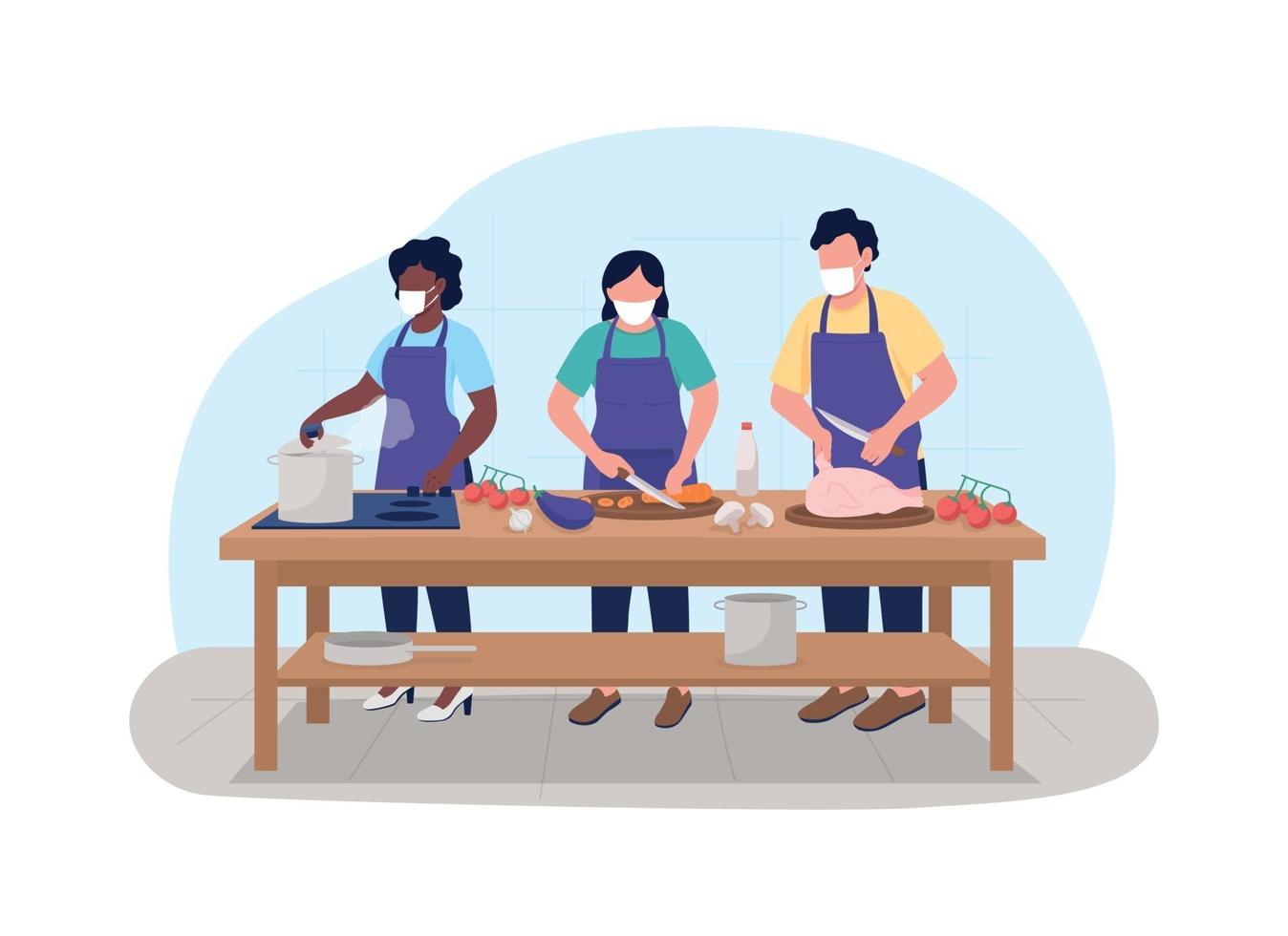 Cooking class during pandemic 2D vector web banner, poster