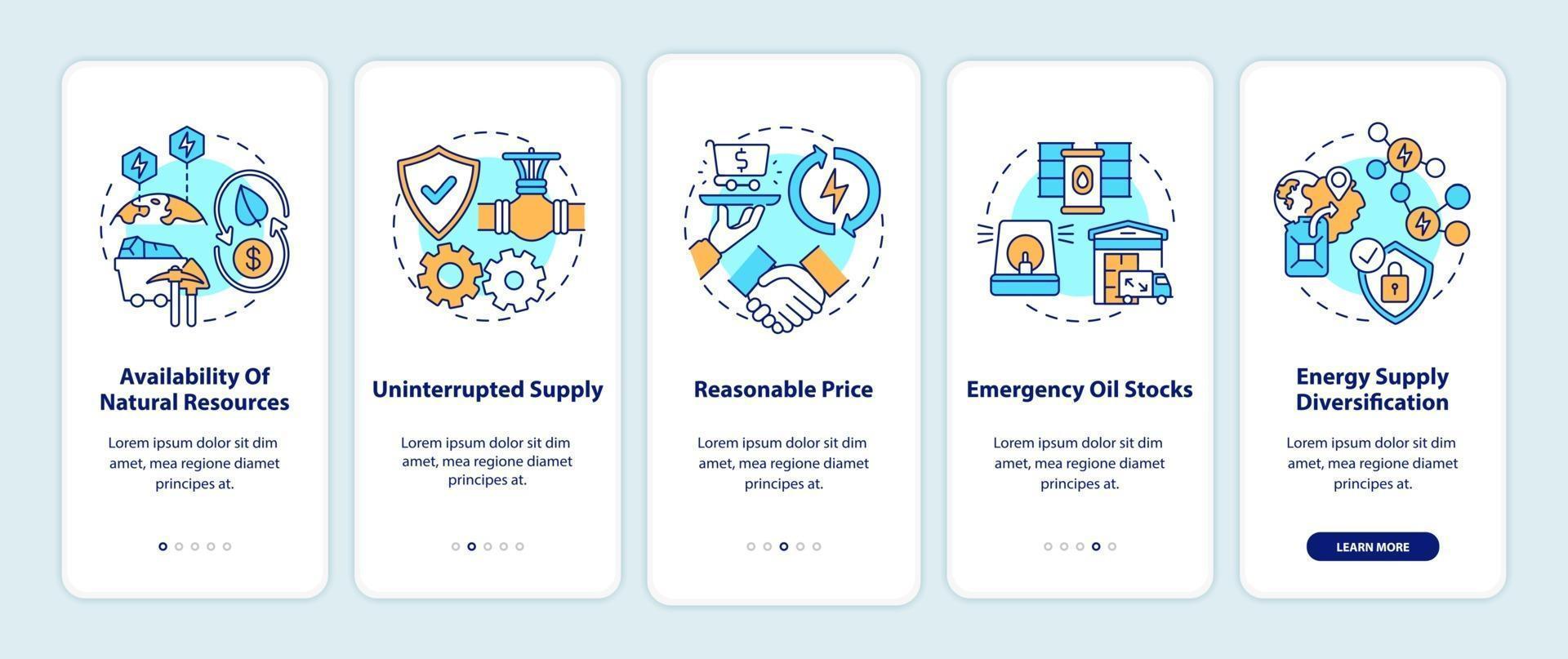 Componentes de seguridad energética que incorporan la pantalla de la página de la aplicación móvil con conceptos vector