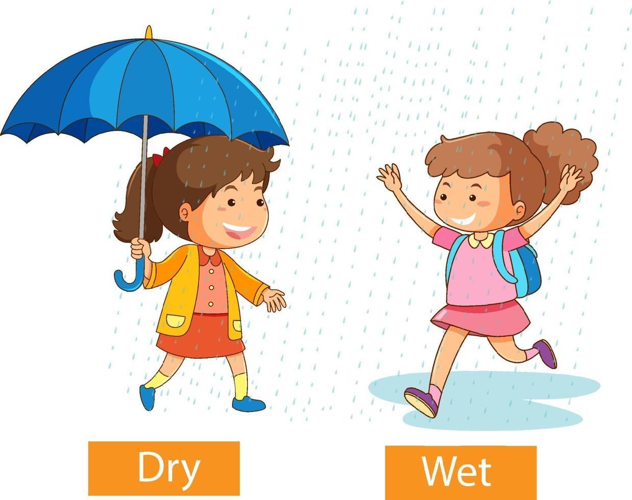 Opposite adjectives words with dry and wet vector