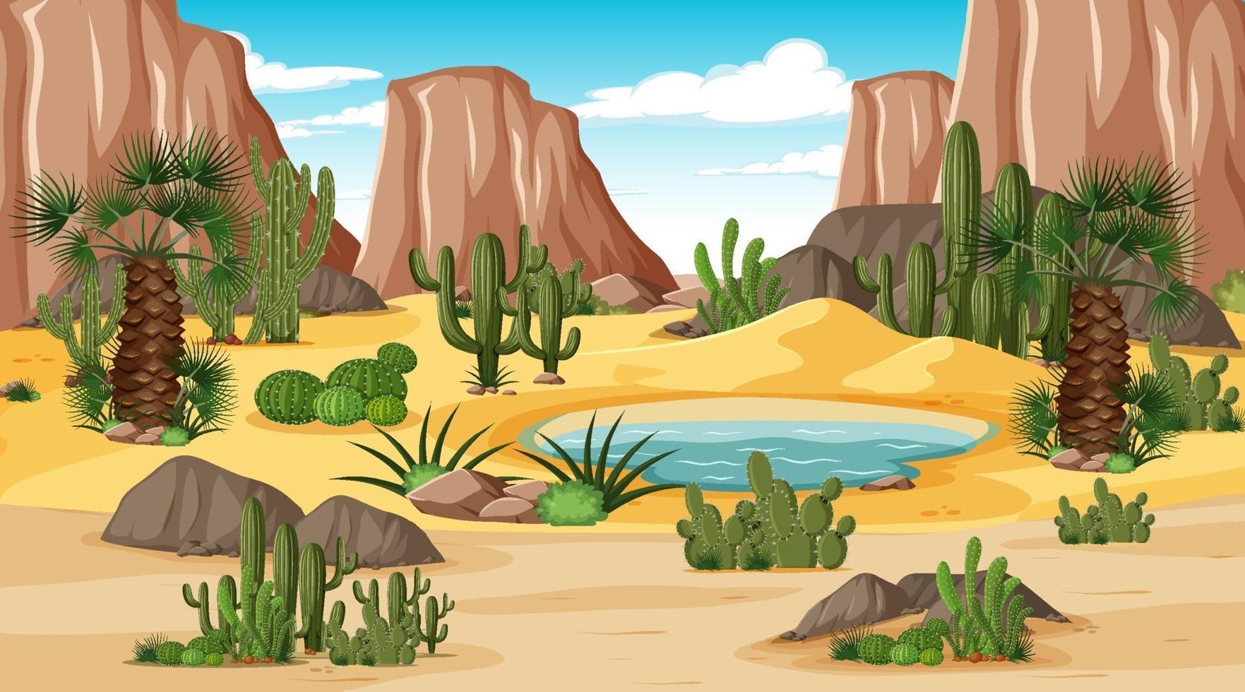 Desert forest landscape at day time scene with oasis vector