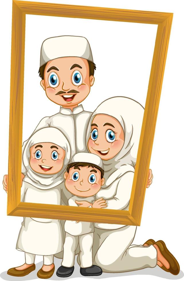 Happy family member holding photo frame vector