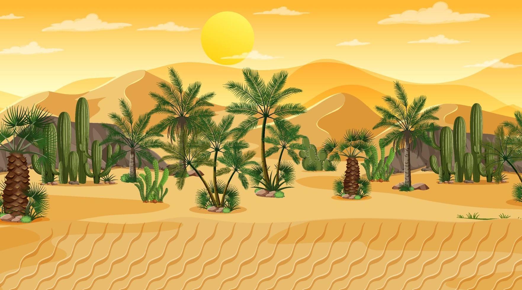 Desert forest landscape at sunset scene with oasis vector