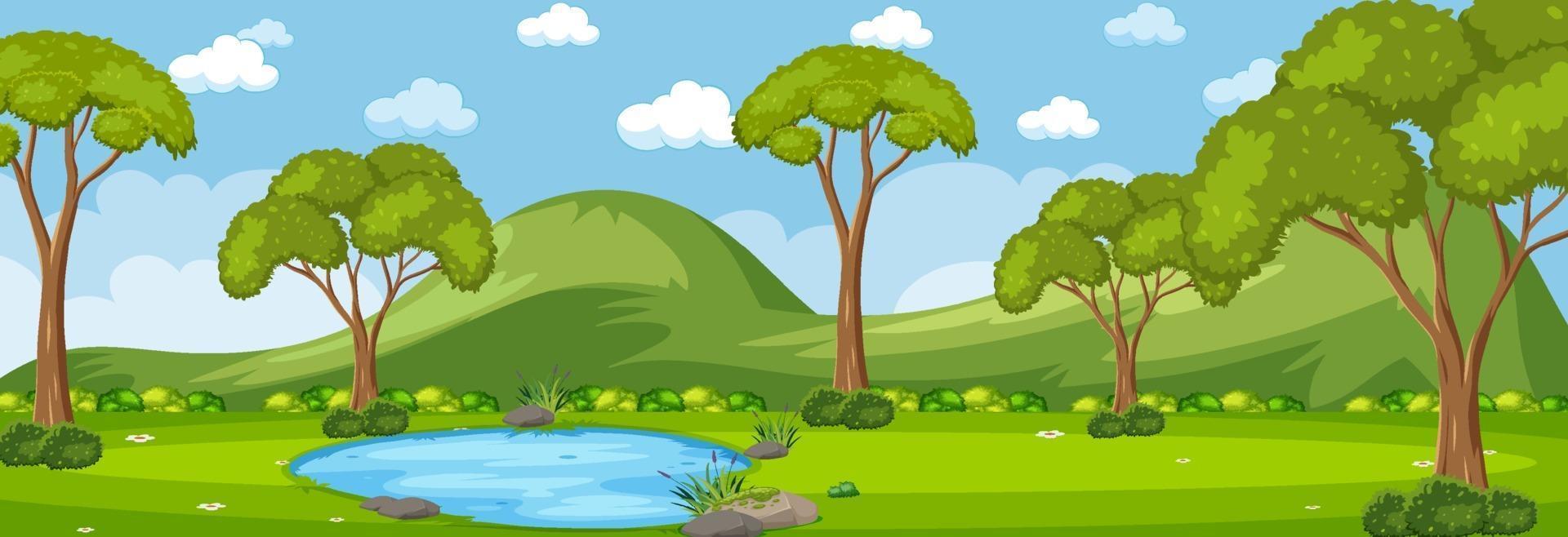 Forest horizontal scene at day time with many trees vector