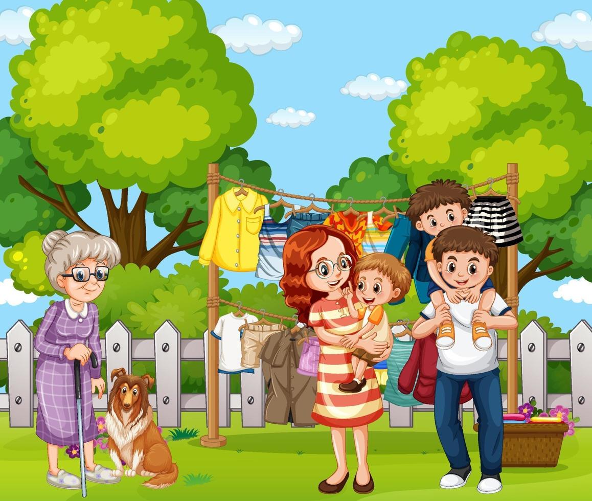 Outdoor scene with happy family vector