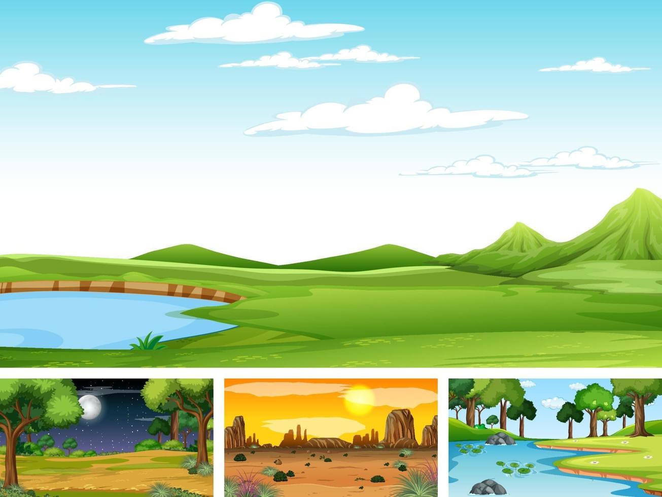 Four different scene of nature park and forest vector