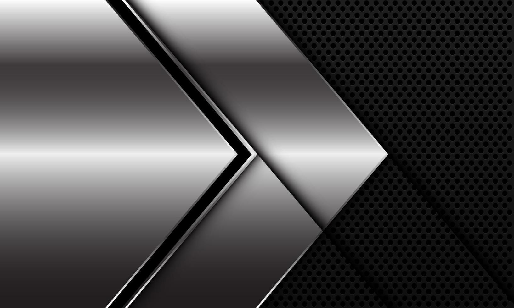 Dirección de flecha de línea negra plateada abstracta en círculo negro diseño de patrón de malla ilustración de vector de fondo futurista de lujo moderno.