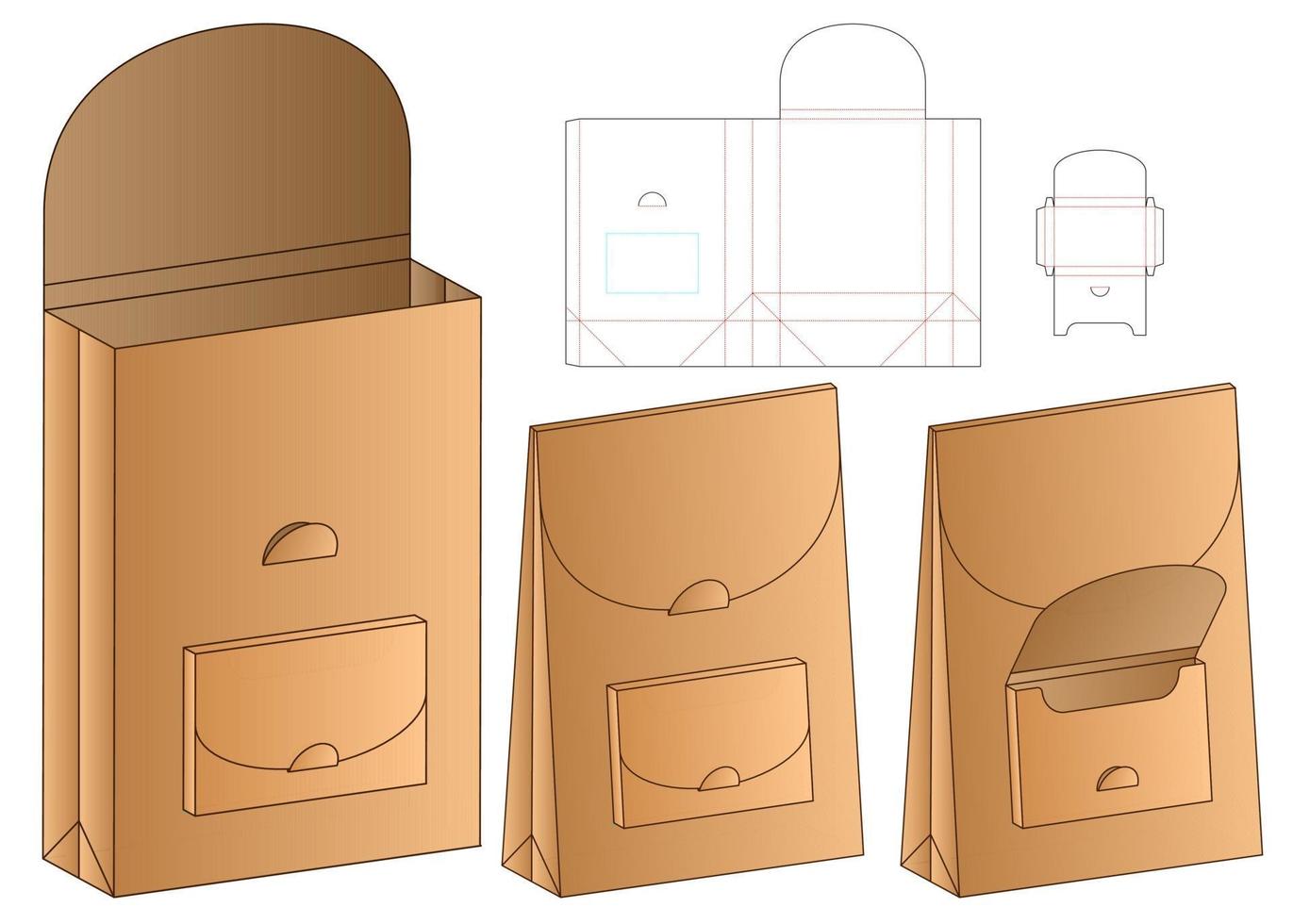 Diseño de plantilla troquelada de embalaje de bolsa de papel. Maqueta 3d vector