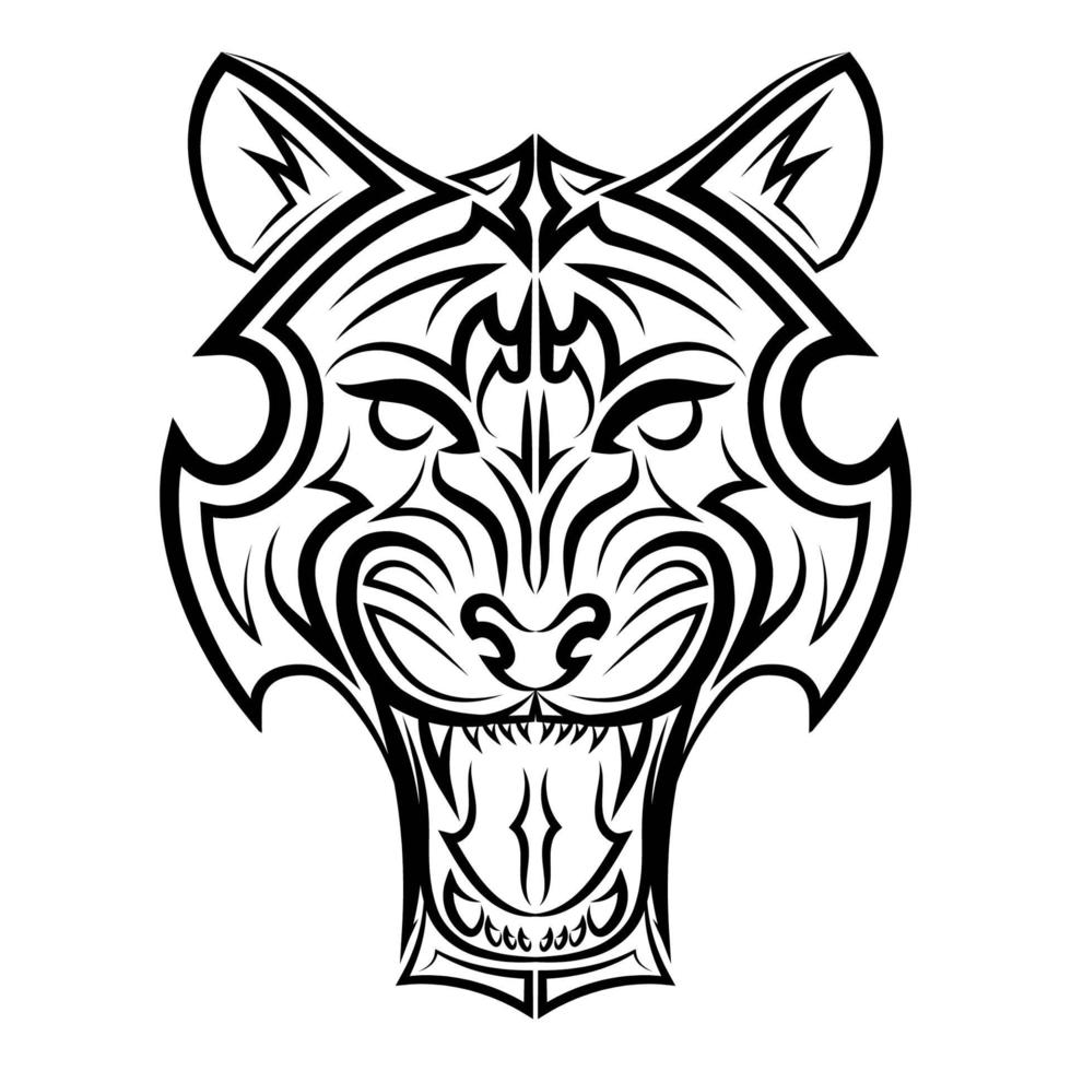 arte lineal en blanco y negro de la cabeza del tigre. Buen uso de símbolo, mascota, icono, avatar, tatuaje, diseño de camiseta, logotipo o cualquier diseño que desee. vector