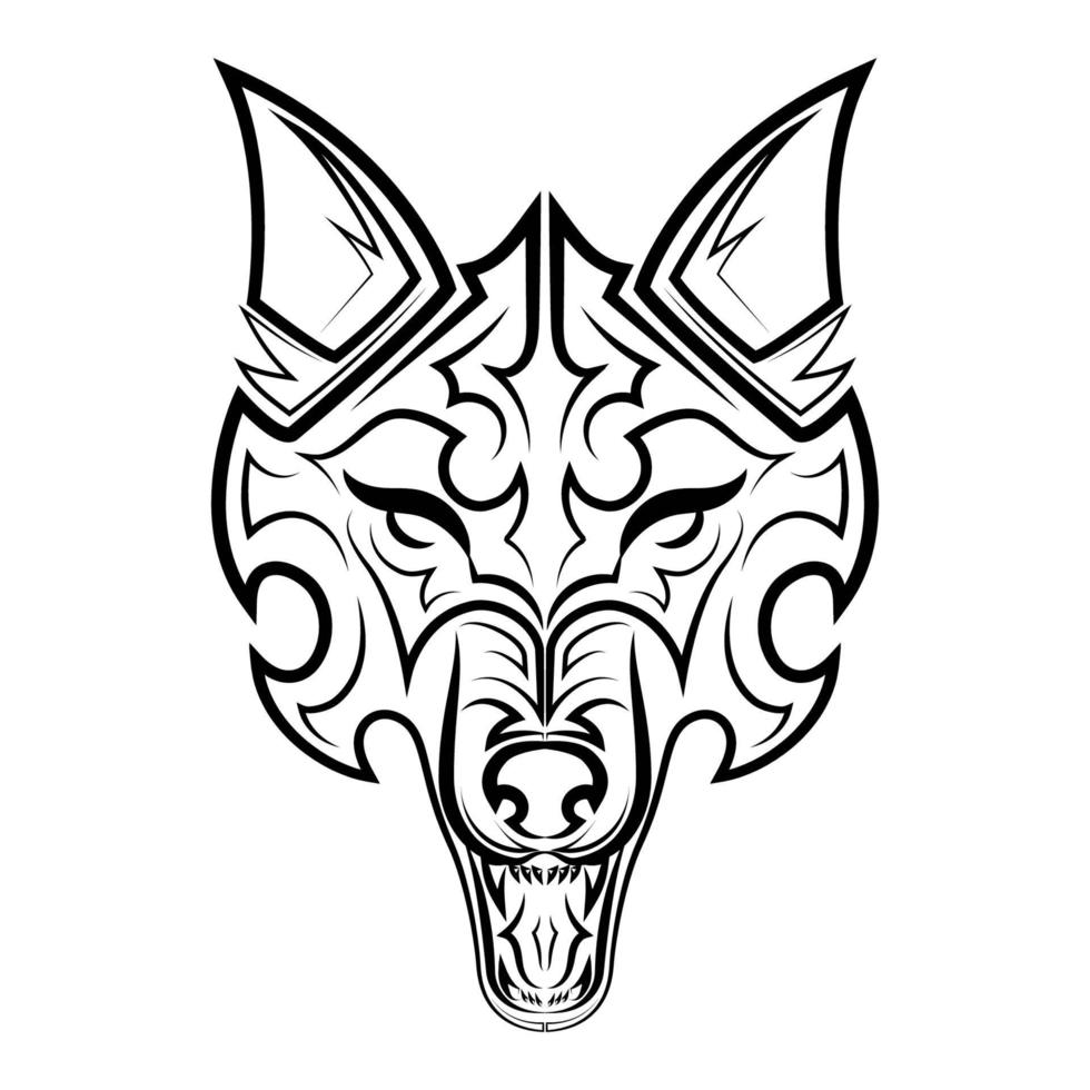 arte lineal en blanco y negro de la cabeza de lobo. Buen uso de símbolo, mascota, icono, avatar, tatuaje, diseño de camiseta, logotipo o cualquier diseño que desee. vector