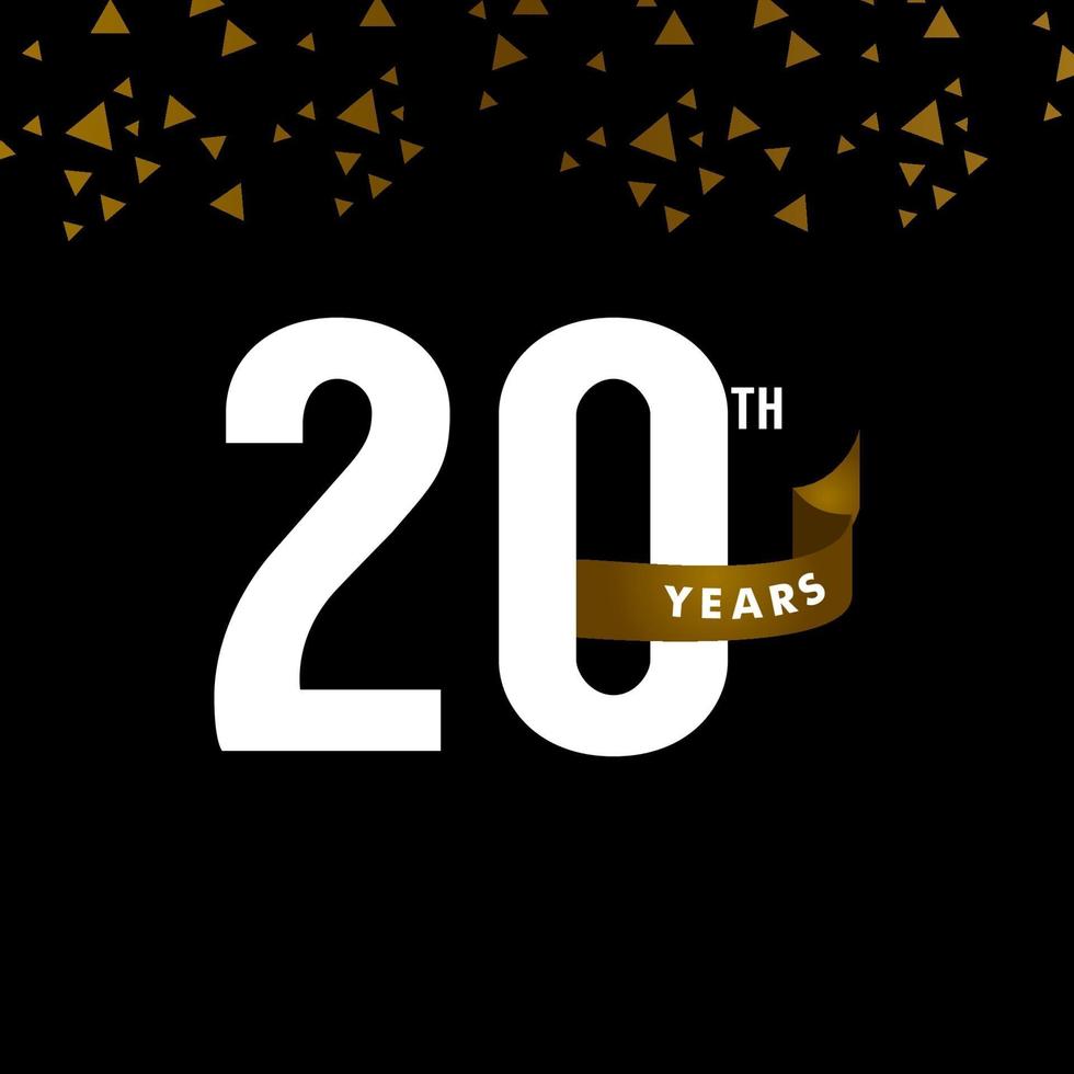 Número de aniversario de 20 años con ilustración de diseño de plantilla de vector de celebración de cinta dorada