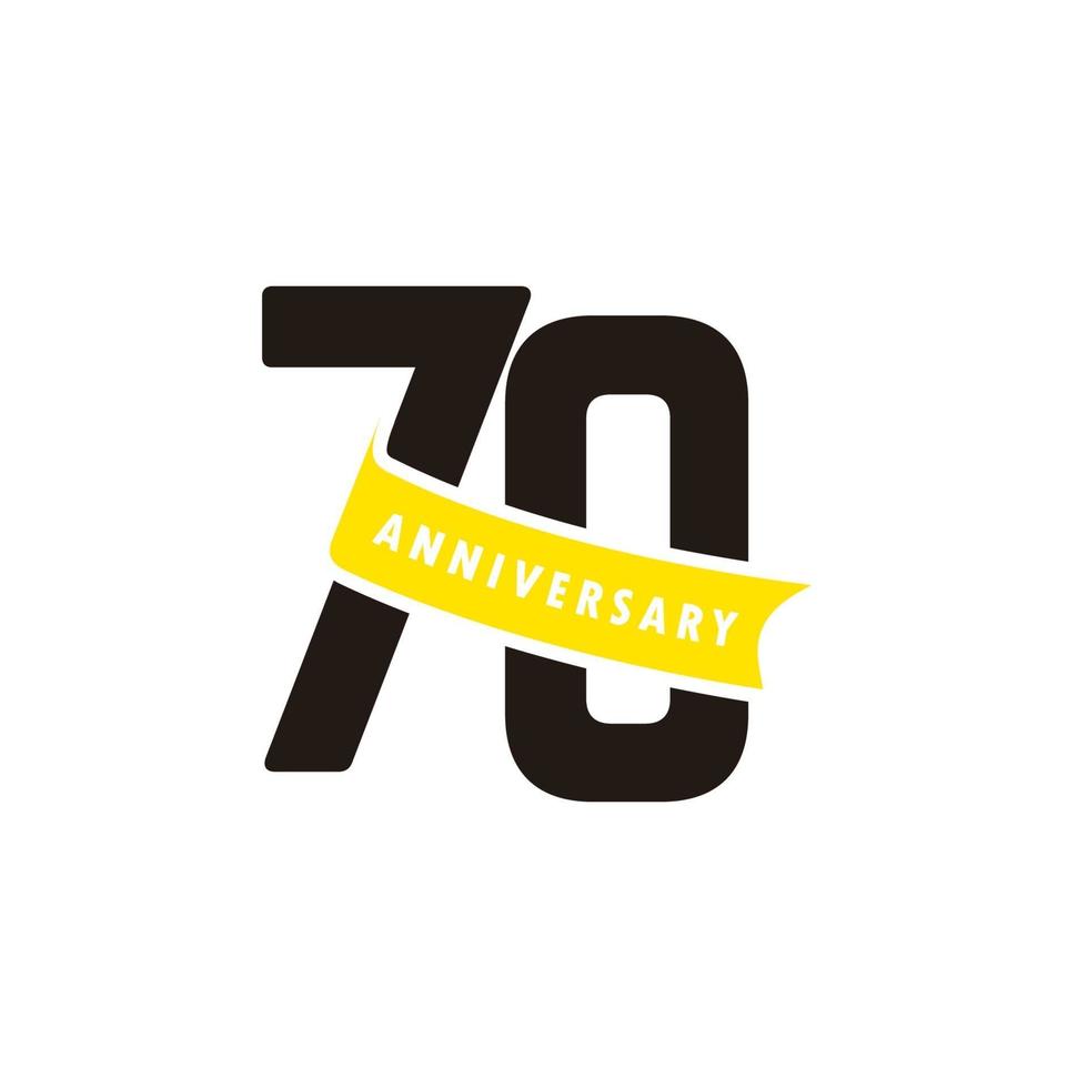 70 Years Anniversary Number With Yellow Ribbon Celebration Vector Template Design Illustration