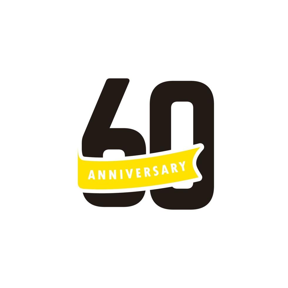 60 Years Anniversary Number With Yellow Ribbon Celebration Vector Template Design Illustration