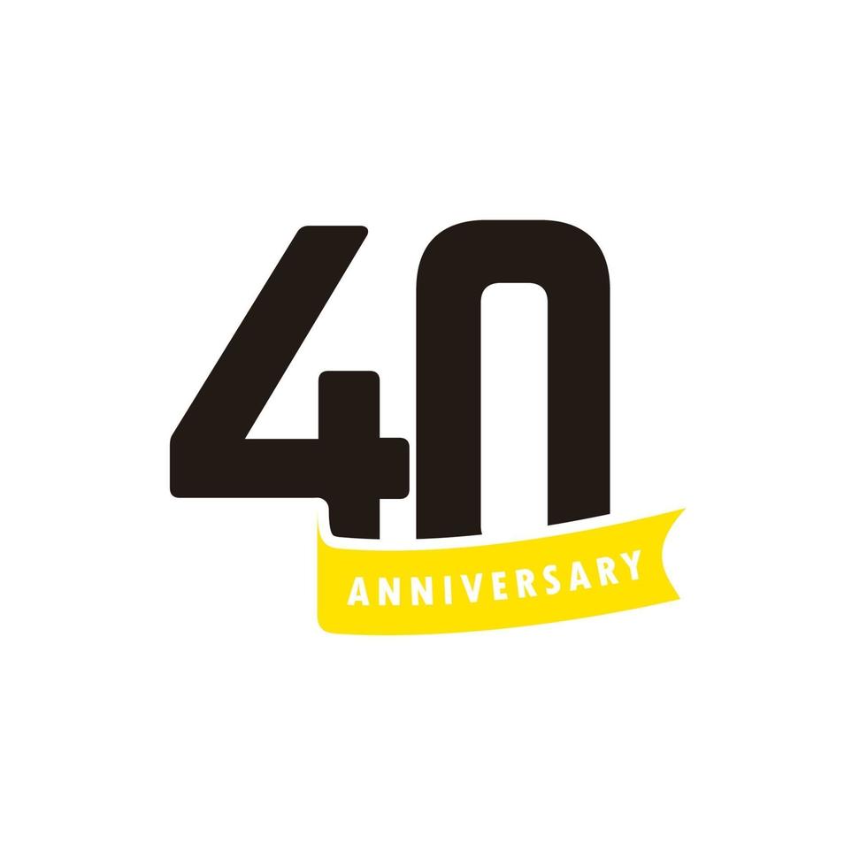 40 Years Anniversary Number With Yellow Ribbon Celebration Vector Template Design Illustration