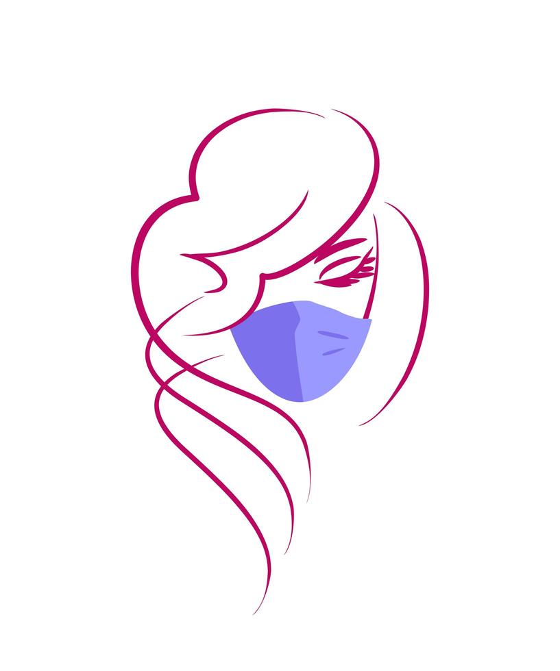 chica en máscara médica - vector logo. rostro femenino en una máscara protectora. médico. salón de belleza, cosmetología.