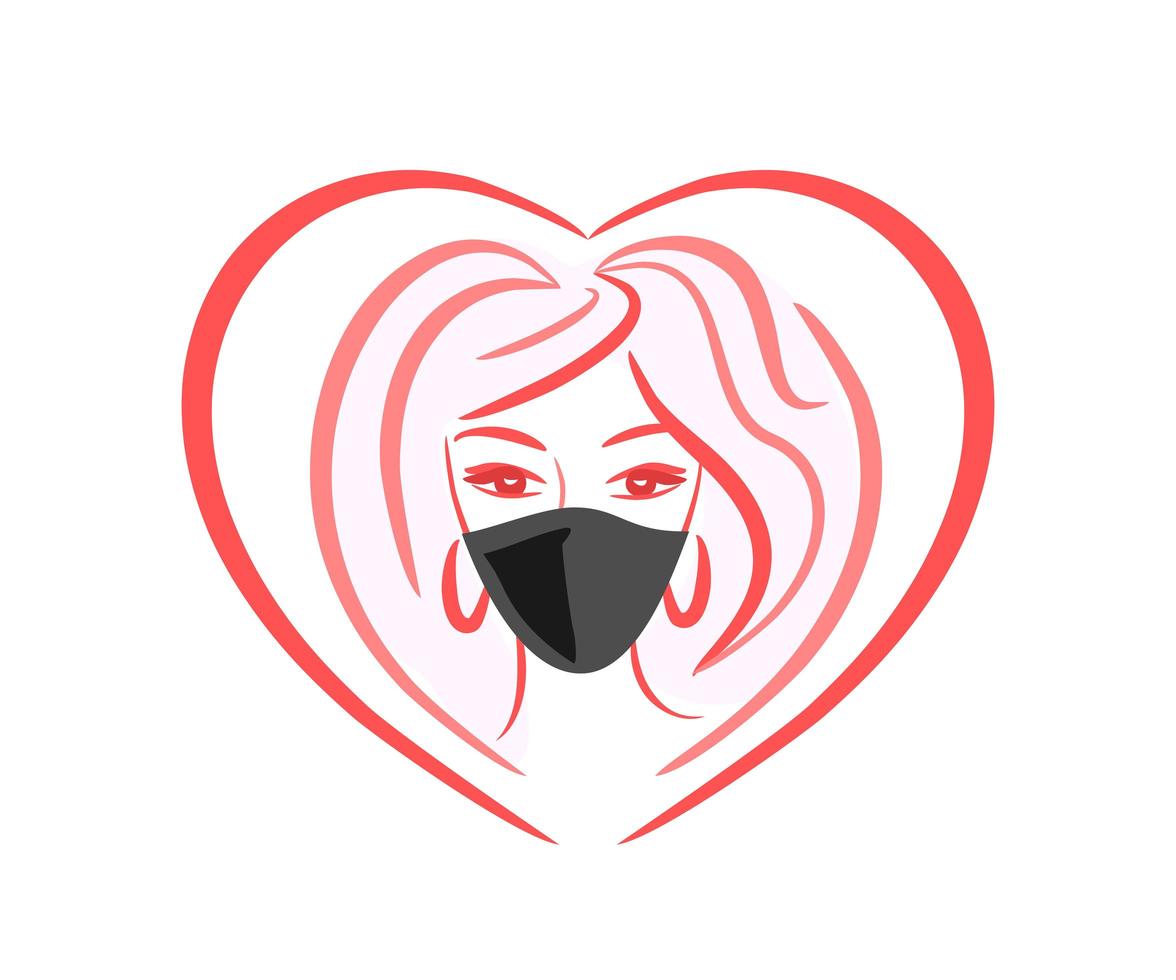 girl in a medical mask - a logo for a beauty salon. young woman in a protective mask. medicine, cosmetology. vector