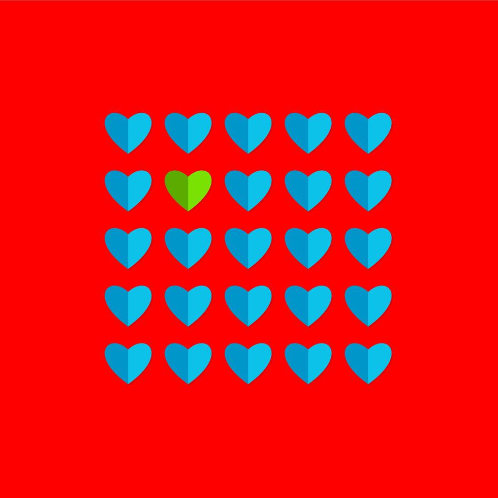 valentine's day - bright red vector background and flat blue hearts