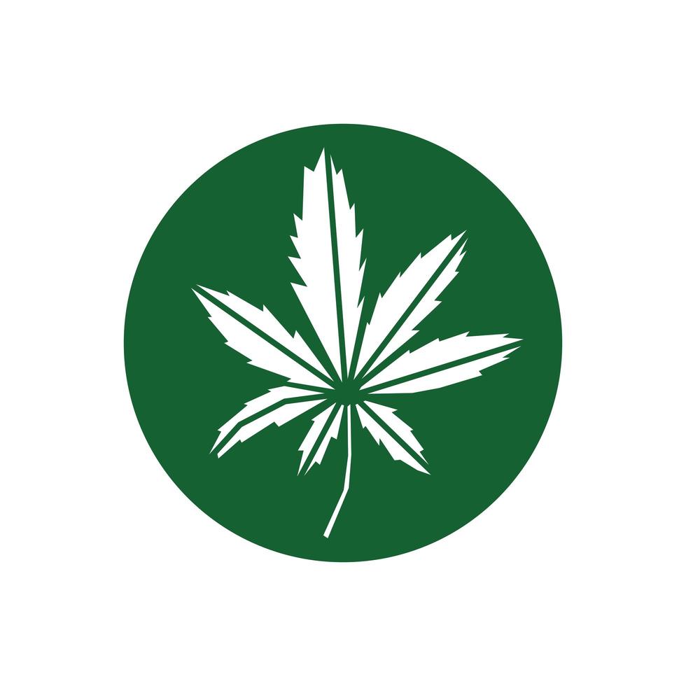 cannabis leaf in a circle - vector flat logo in green