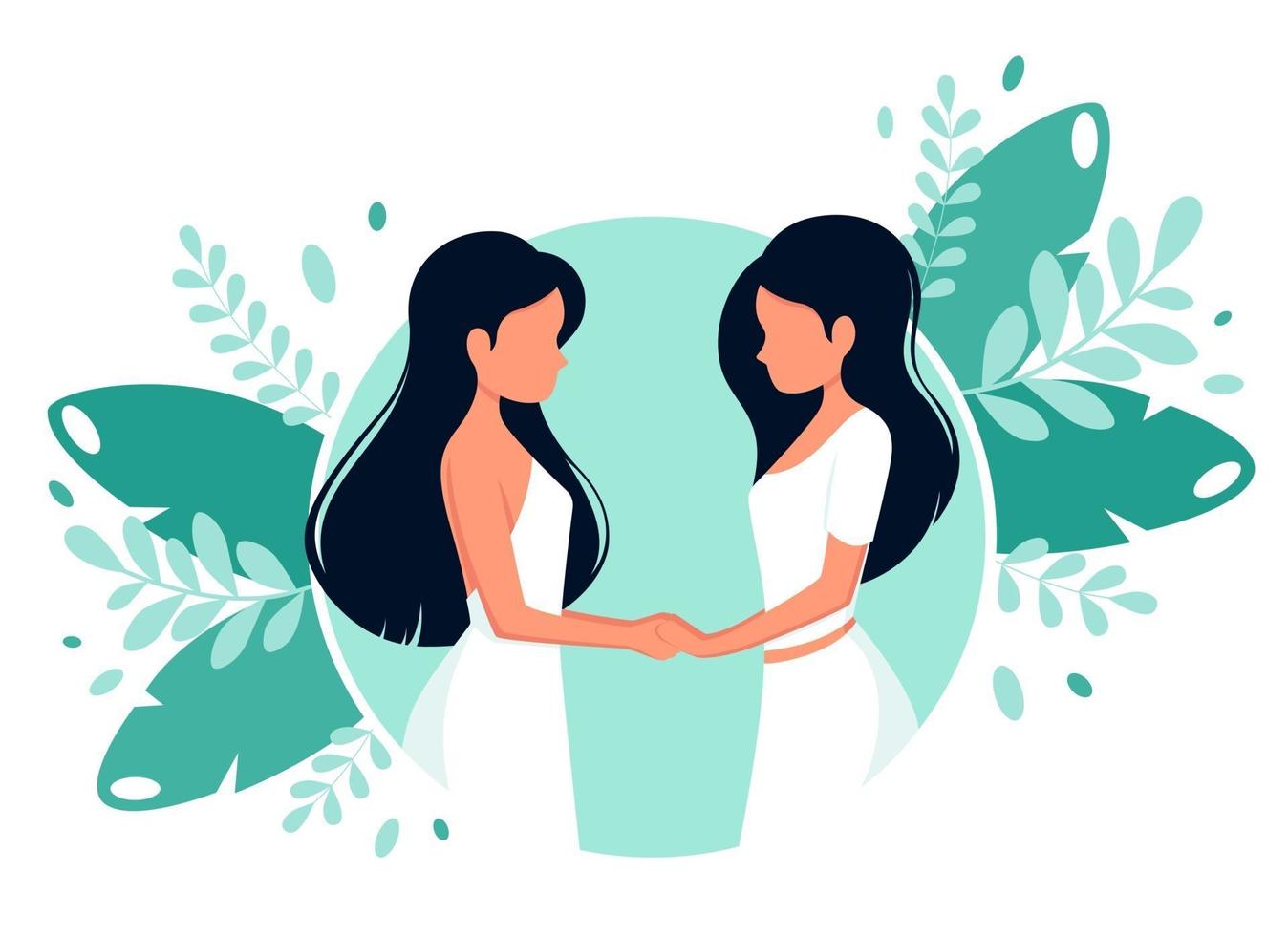 LGBT wedding concept. Lesbian couple. Vector illustration in flat style.