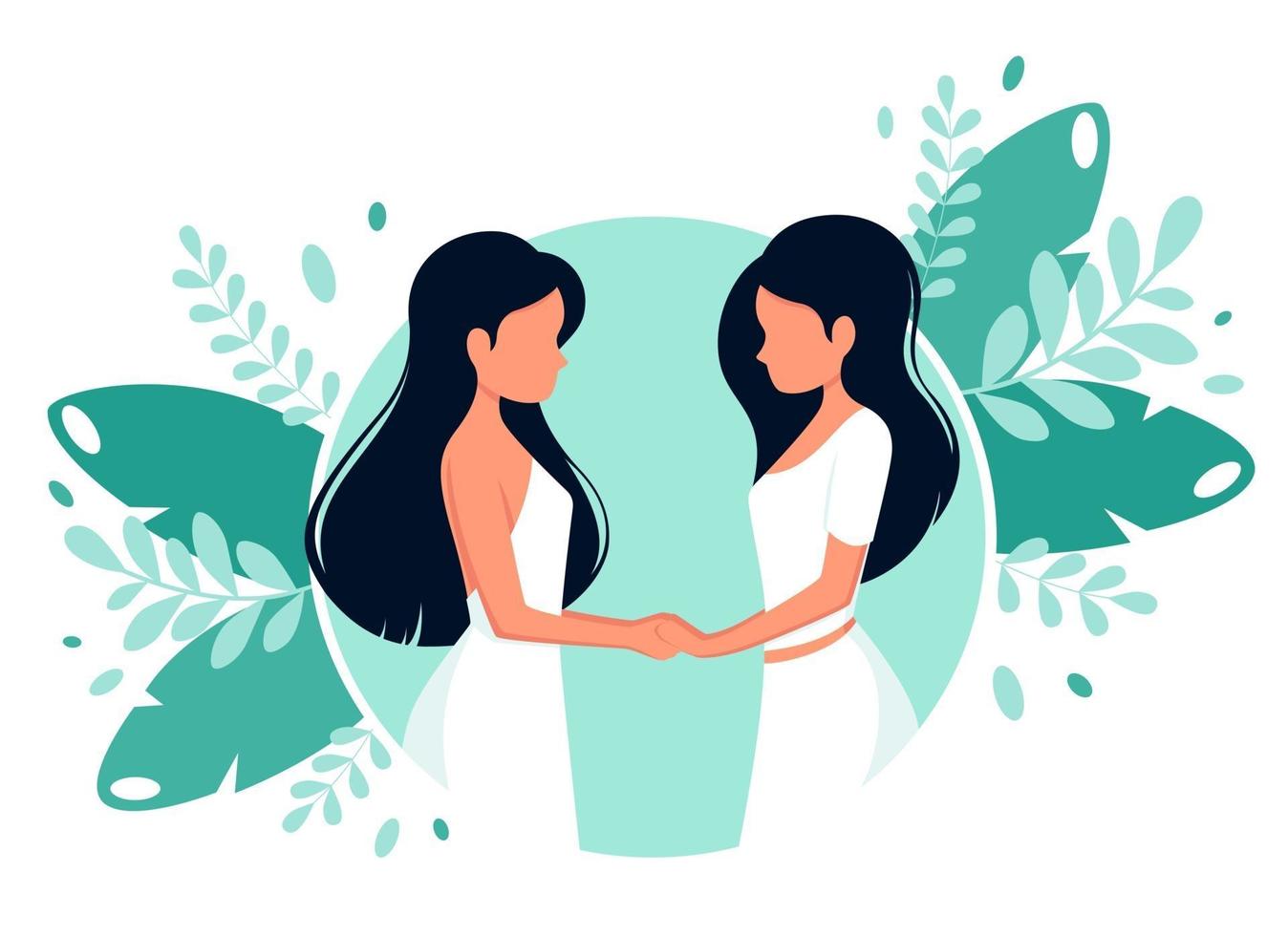 concepto de boda lgbt. pareja de lesbianas. ilustración vectorial en estilo plano. vector