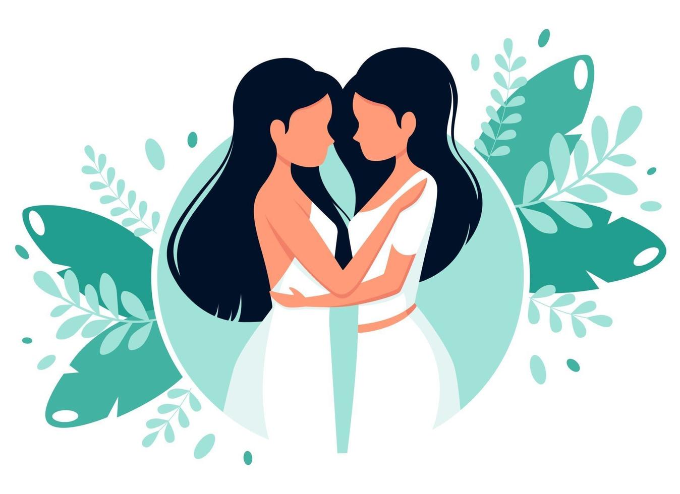 concepto de boda lgbt. pareja de lesbianas. ilustración vectorial en estilo plano. vector