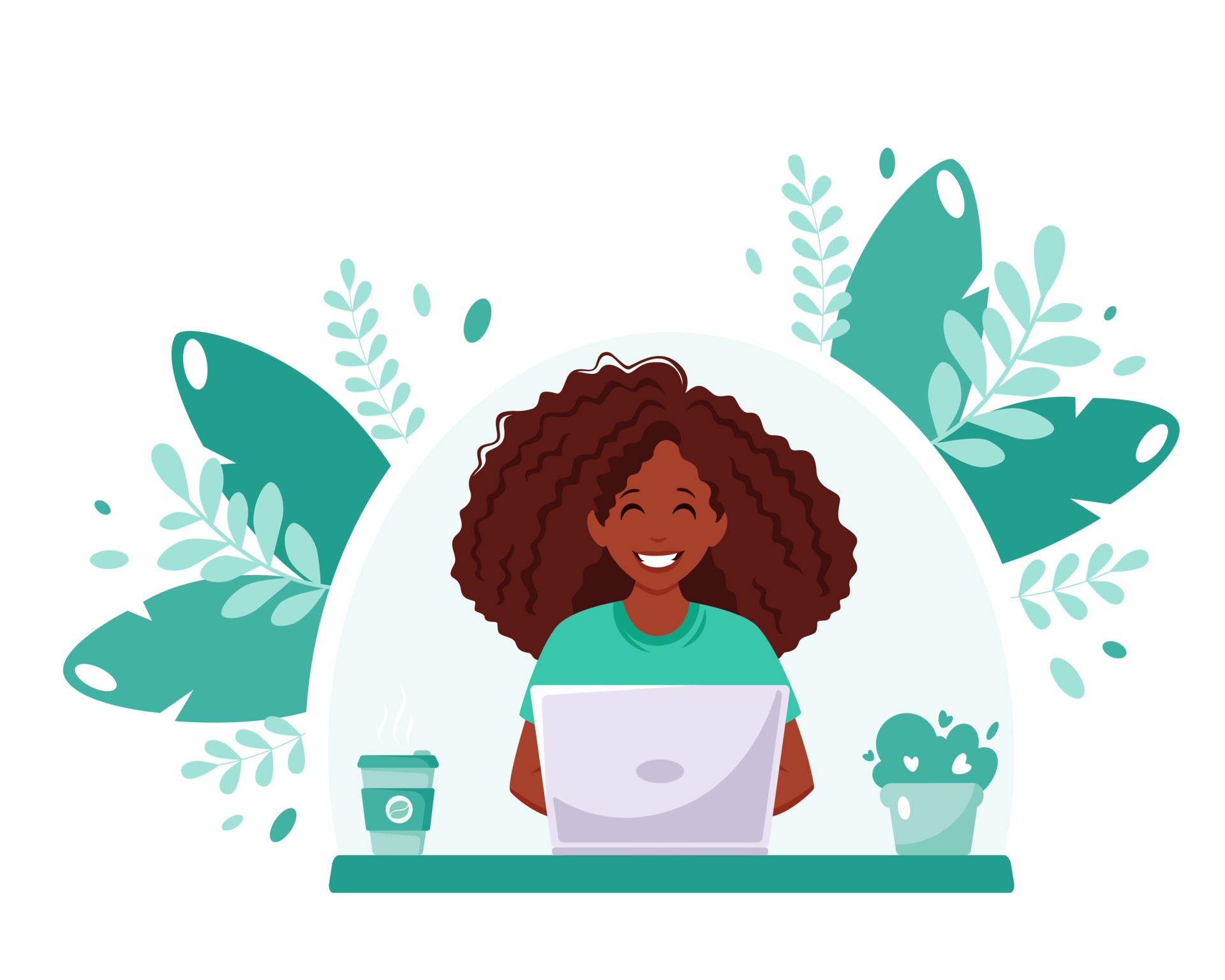 Black woman working on laptop. Freelance, online studying, remote work