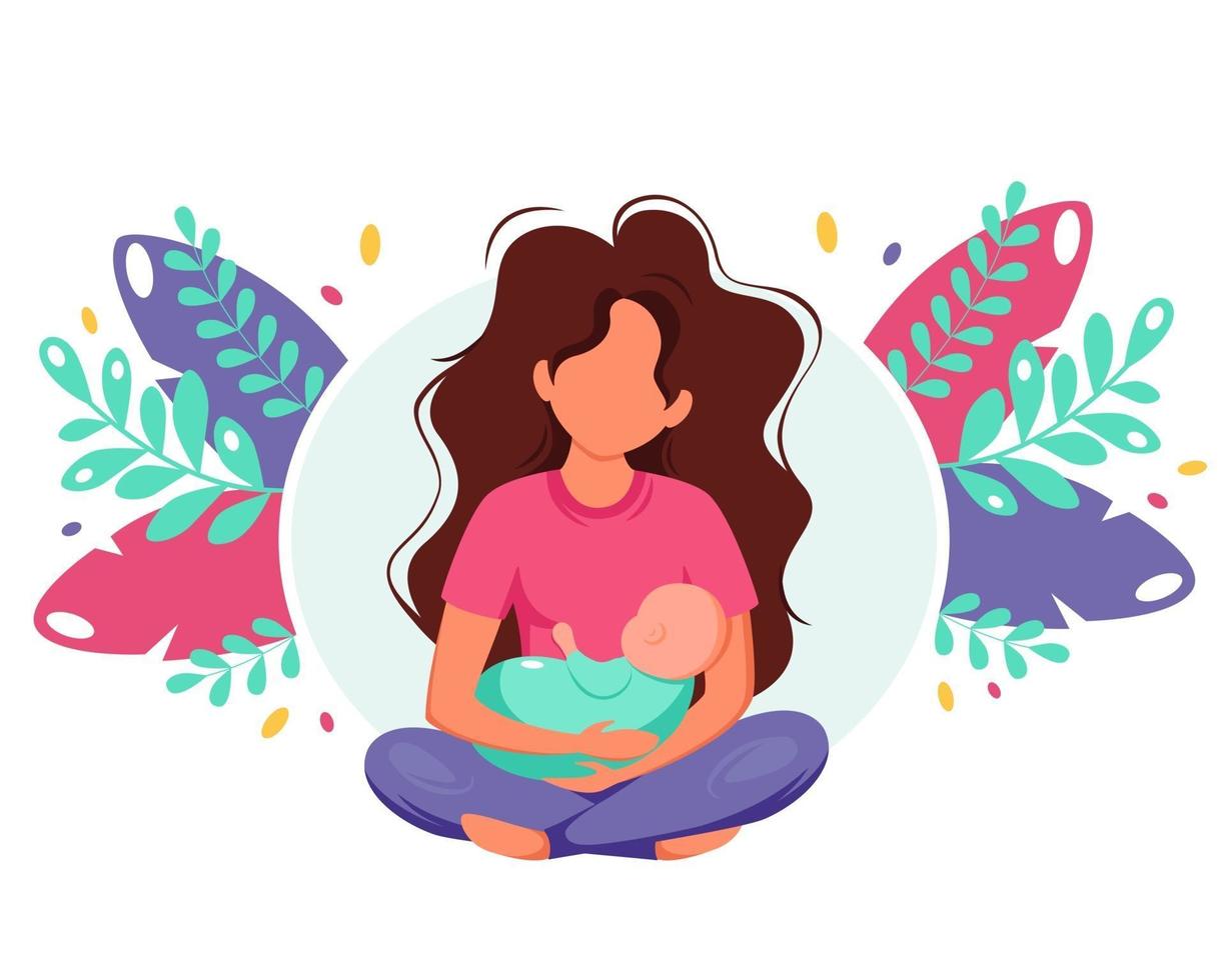 Woman holding newborn baby. Motherhood concept. Mother's day. Vector illustration in flat style.